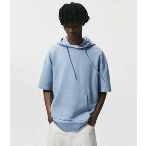 Zara | Sweaters | Zara Man M Hoodie Mens Size M Solid Sky Blue Short Sleeve  Sweatshirt Hooded | Poshmark